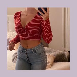 SOLD        red striped cropped long sleeve !